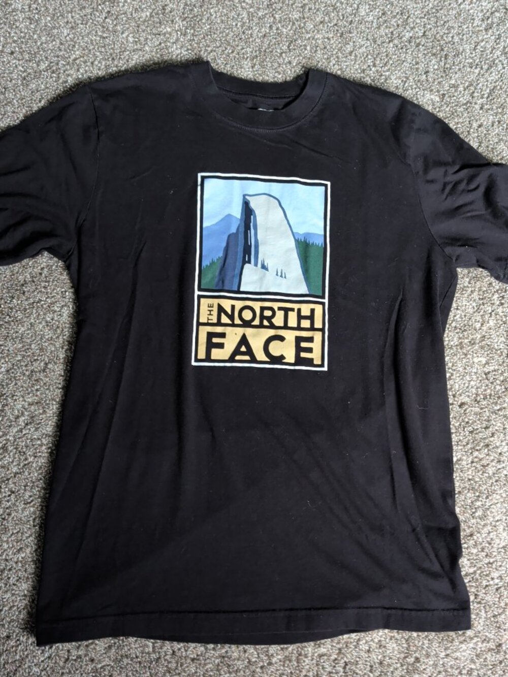 The North Face Balck Size Medium Short Sleeve Outdoor Shirt w. Mountain Graphic